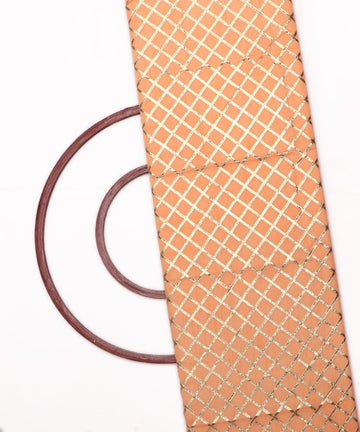peach and golden checks pattern gotta raw silk fabric